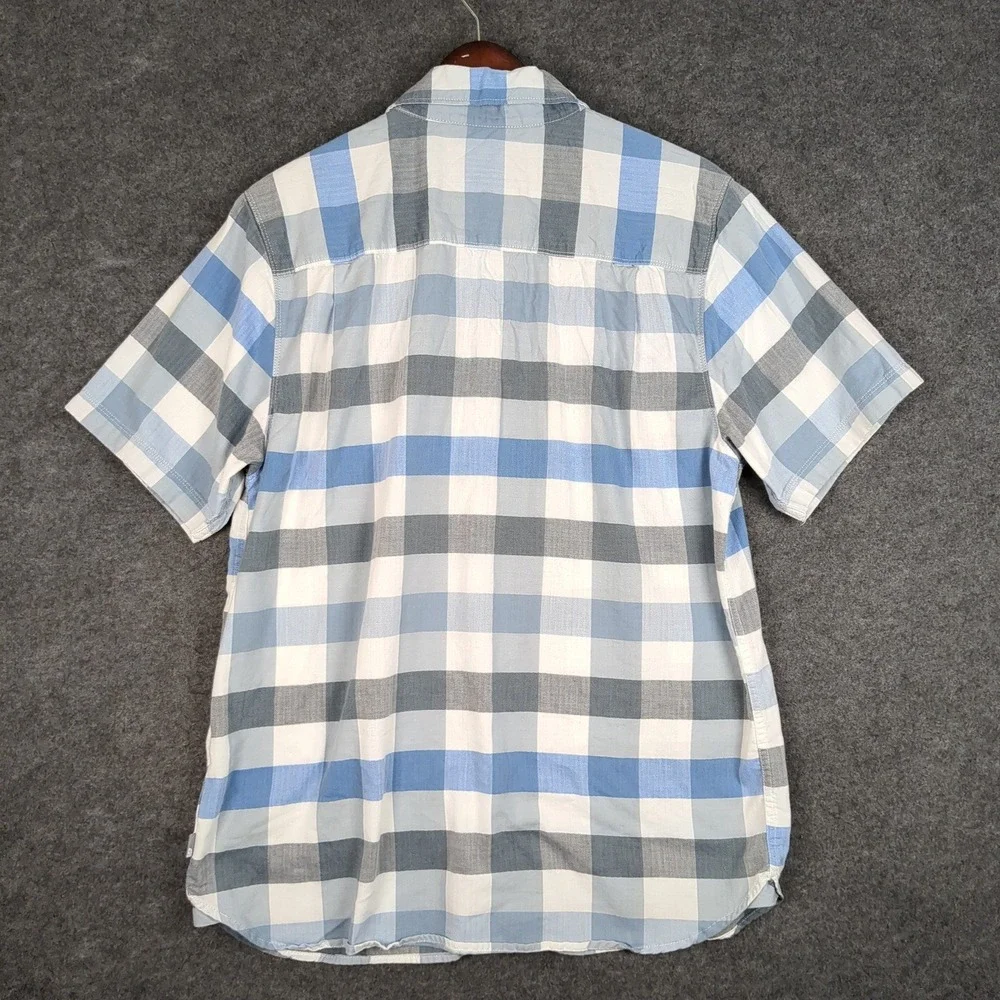 The North Face Mens Large Blue Gray Plaid Check Short Sleeve‎ Button Up Shirt